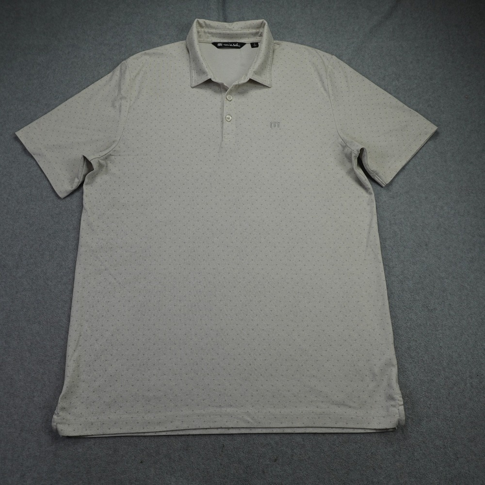 TravisMathew Polo Shirt Mens XL Gray Geometric Micro Print‎ Pima Cotton Blend